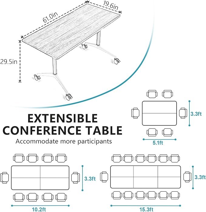 Goakwwuz Conference Room Table, Folding Conference Tables,Thicken Grey Tabletop,Flip Top Wooden Seminar Meeting Room Table for Conference Room Offices (8, Walnut, 61.0“)