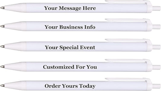 RevMark Personalized Ballpoint Pen, Custom Printed Name, Business or Event Information, Timeless Advertising, USA Made Pens, Promotional Marketing, Smooth Black Ink, Bulk Pack (White,50 Ct.)