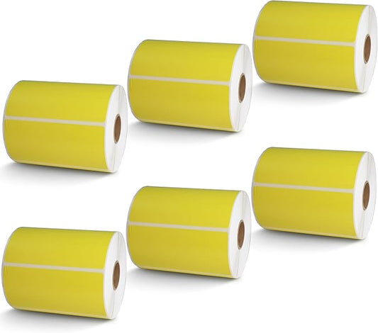 BETCKEY - 4" x 2" Barcode Shipping & Multipurpose Labels Compatible with Zebra & Rollo Label Printer,Premium Adhesive & Perforated[Yellow, 6 Rolls, 4500 Labels]