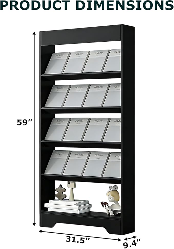 LHIUGE 5-Layer Brochure Display Rack,Freestanding Wooden Magazine Rack,Standing Literature Display Rack Brochure Holder for Home, Office, Retail Display