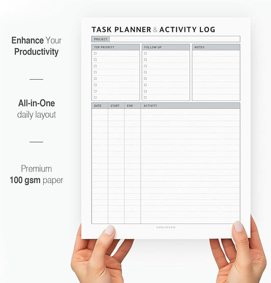 Task Planner & Tracker 8.5 x 11 Tear-Off 70 Sheet Planner Pad – Project Organizer with Time Log, Top Priority, Follow-Up – Notepad for Home & Office (White, Classic, 2 Pack)
