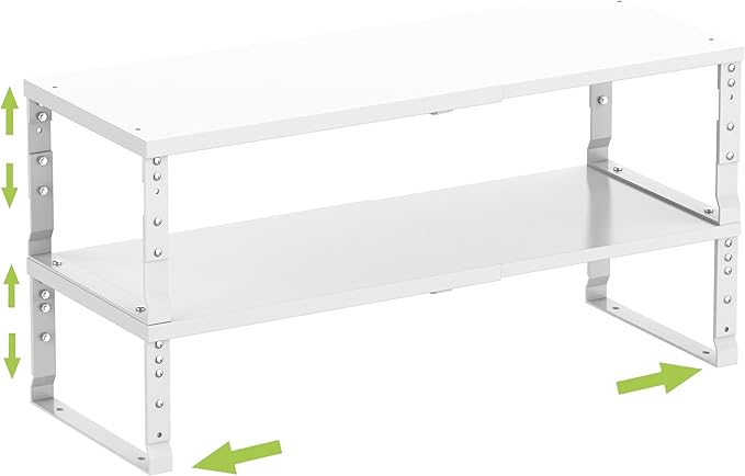Jojocross Expandable Cabinet Shelf Organizer Storage Spice Rack Shelves for Kitchen Stackable Adjustable Pantry Cupboard Bathroom Countertop Desktop(2Packs/White/Large)