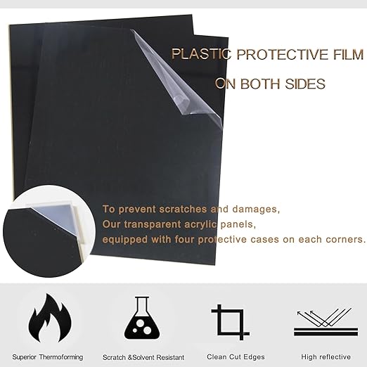 4 Pieces Black Acrylic Sheet, 5 x 7 Inch 1/8 Inch Thick, Black Cast Plexiglass Sheets for DIY Display, Handcraft, Home Decor, Painting, Display Stand, Photo Frame, Easy to Cut