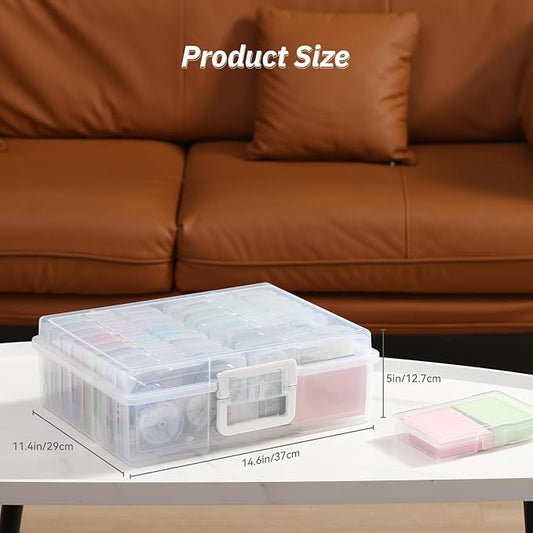 Party Club of America PCA Photo Storage Box 4" x 6" With Handle - 16 Inner Keeper, Large Organizer, Clear Plastic Craft Case for Stickers, Stamps, Jigsaw, Vegetable Seeds