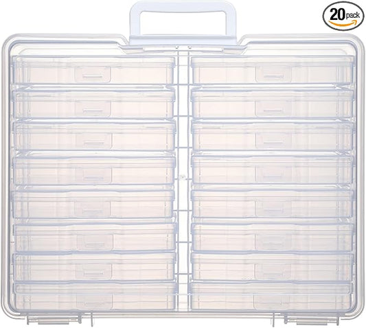 Party Club of America PCA Photo Storage Box 4" x 6" With Handle - 16 Inner Keeper, Large Organizer, Clear Plastic Craft Case for Stickers, Stamps, Jigsaw, Vegetable Seeds