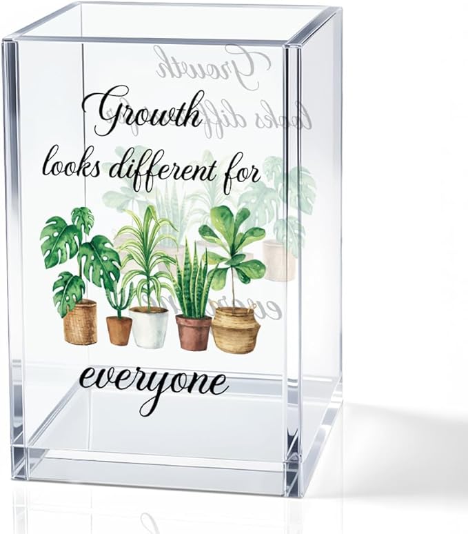QYUVK Acrylic Pencil Holder — 'Growth Looks Different for Everyone'