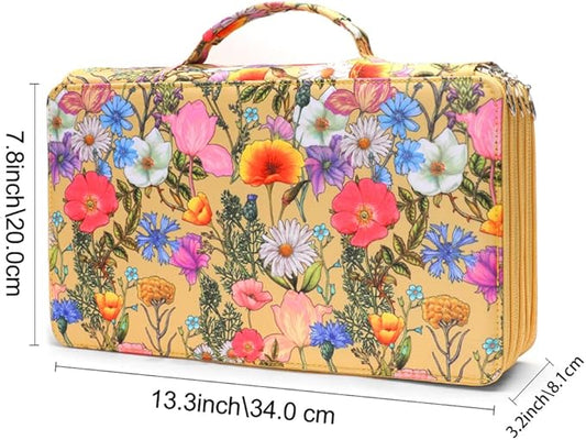 Colored Pencil Case - Large Capacity Colored Pencil Holder with Zipper Closure Twill Fabric Pencil Case for 300 Colored Pencils or 200 Gel Pen, Pencil Case Organizer for Artist (Yellow Flower)