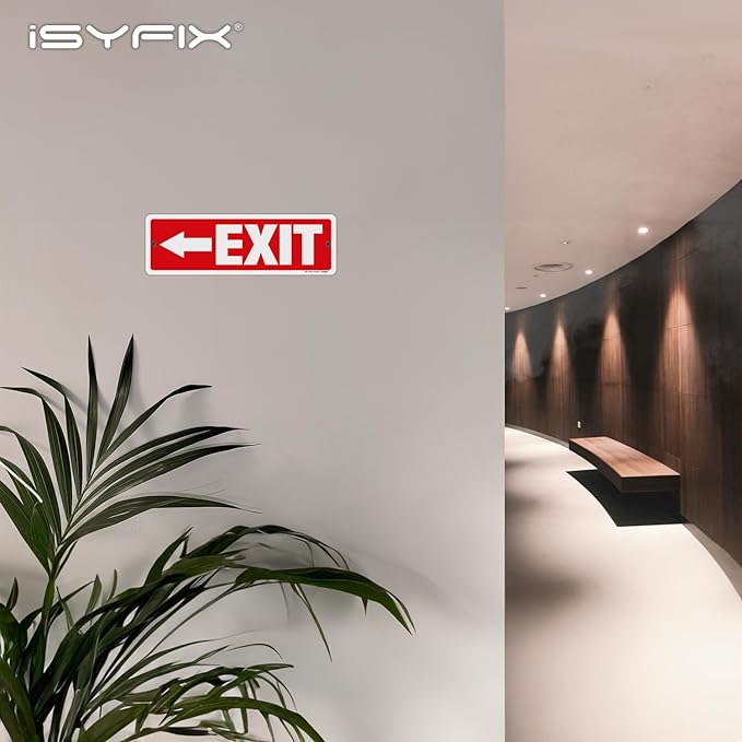 iSYFIX Exit Signs 2 Pack 12x4 Inch with Directional Left Arrows - Rust Free Aluminum, Laminated for UV, Weather, Scratch Resistance - Ideal for Offices, Schools, Theaters, Restaurants