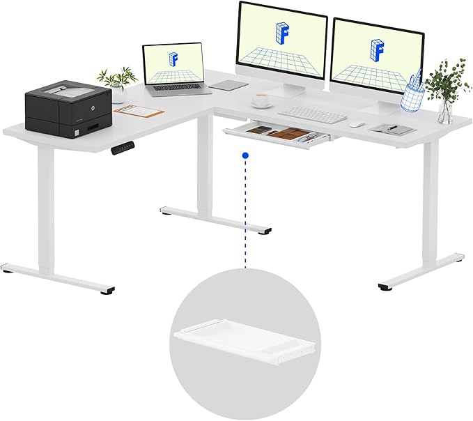 FLEXISPOT L Shaped Standing Desk (White, 71x63Inch)