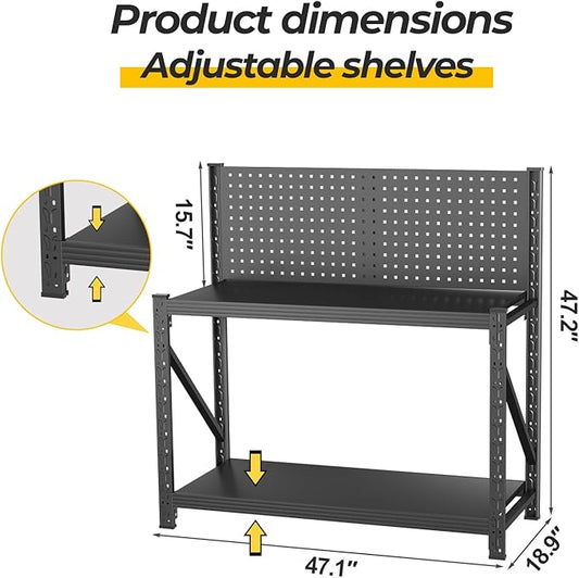 PLMFJQK 3 Sets Storage Shelves with Pegboard,Heavy Duty Garage Shelving Units and Storage,Metal Shelving Adjustable Shelves,Garage Storage Rack,Industrial Utility Shelf 47.2" H*47.09" W*19" D