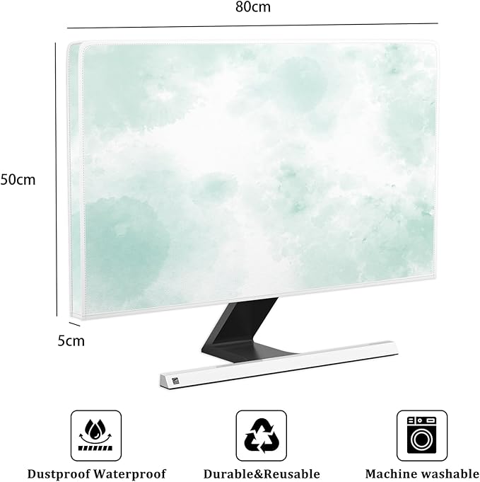 Baocicco Abstract Watercolor Waterproof TV Display Screen Cover 32 Inch Cyan Marble Dip Dyeing Dust Proof TV Covers for Television Screen Anti-Static Dustproof Protective，Mint Green