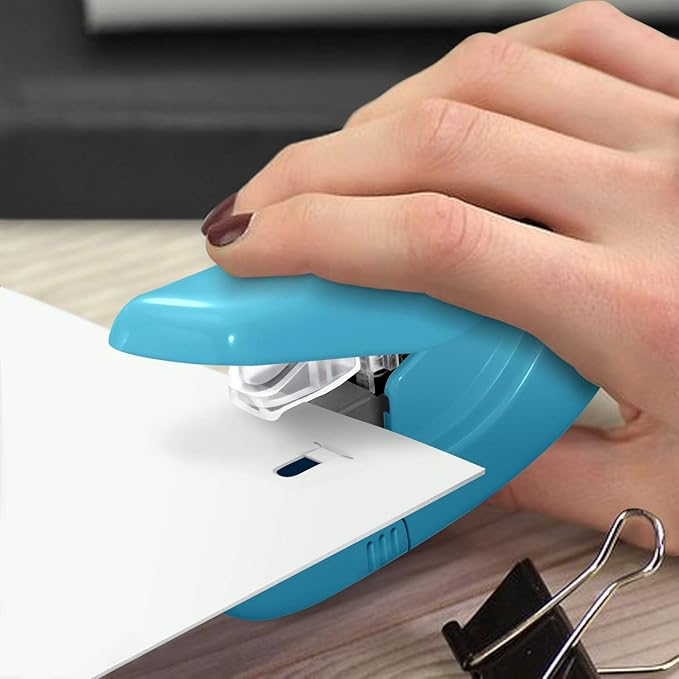 Plus Paper Clinch Compact Staple-Free Stapler — Blue Turquoise