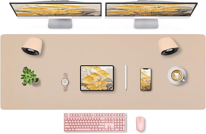 Bloss Extra Large Leather Desk Mat — Beige