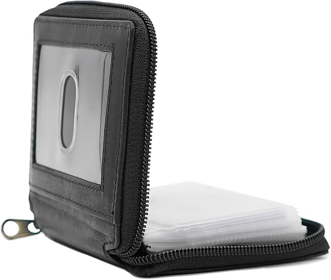 ag wallets Mens Zip Around Leather Wallet with Inserts (Black)