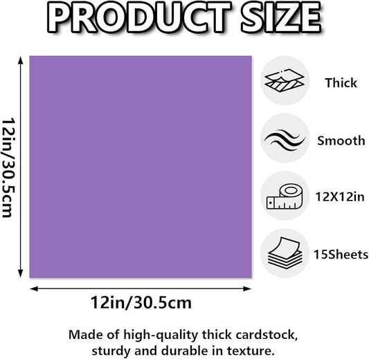 15 Sheets Purple Cardstock 12"x12",250gsm/90lb Heavyweight Cover Cardstock Paper, Thick and Smooth Card Stock Perfect for Card Making, Scrapbooking and Crafts (Purple)