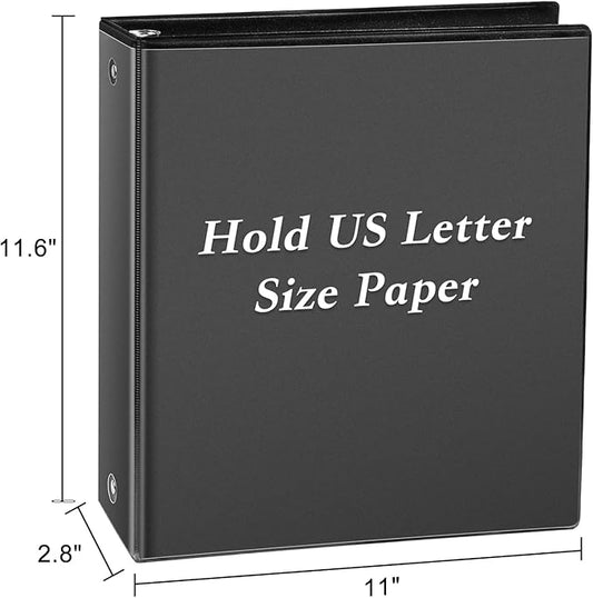 CIXILDTS 2-inch Round Ring Binder, Durable 2" 3 Ring Binder Fit Letter Size Paper, Black, 36-Pack