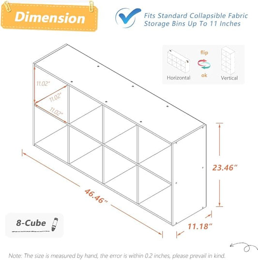 NELYE 8 Cube Organizer Bookcase - Fabric Storage Bins Container, Open Shelf Simple Compartments Bookshelf, White