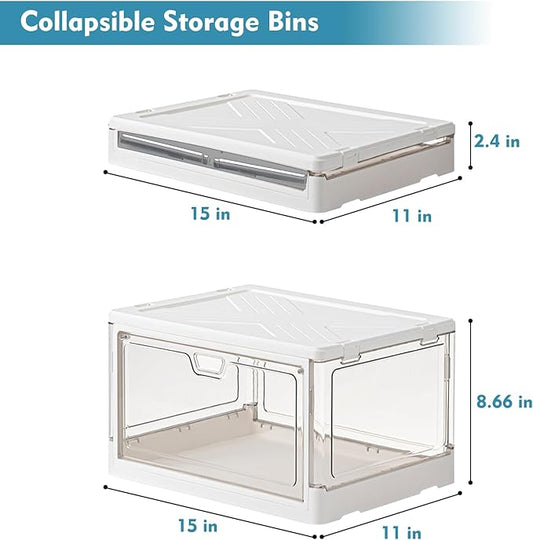 Kmiectse Clear Storage Bin with Lid 3 Pack 【Stackable & Sturdy】 Plastic Multifunctional Folding Storage Bins for Bedroom, Living Room, Study,Room, 23 QT Folding Box with Magnetic Door