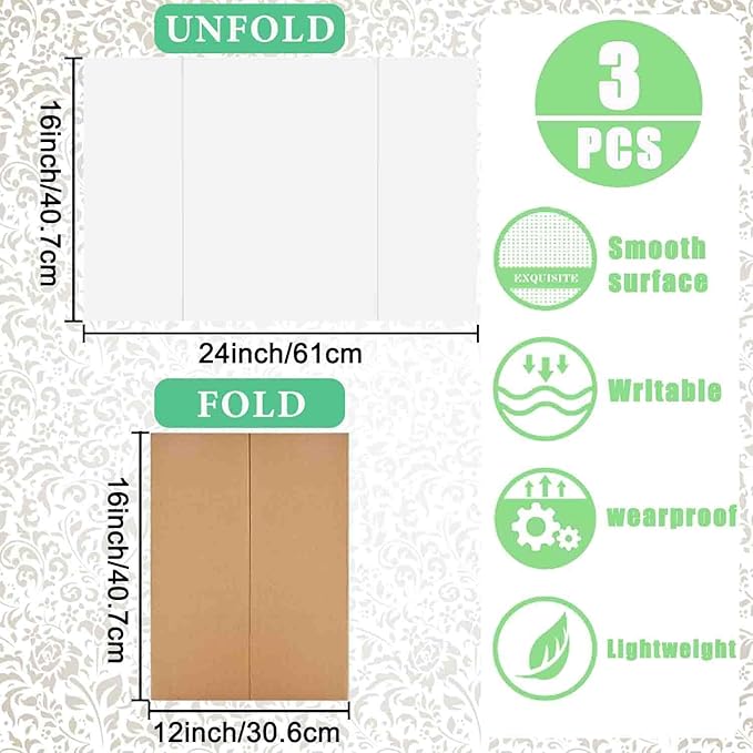 3 Pack Medium Trifold Poster Board, 24 x 16inches Poster Board with Double Sided Tapes and Cardboard, Corrugated Presentation,Science Fair Display Boards for School Project, Science Fair, Business