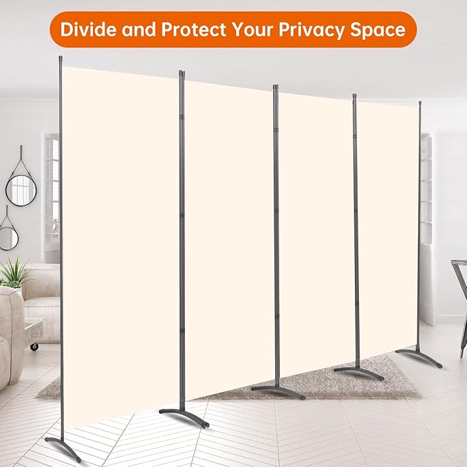 Room Divider 6FT Folding Privacy Screens, 4 Panel Partition Room Dividers w/Freestanding Design, Portable Wall Divider for Room Separtation, Fabric Screen Panel for Home Office Bedroom Dorm
