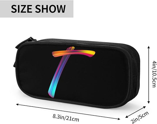 Pazacon Cute Initial Pencil Case for Kids Students, Large Capacity Pencil Pouch for Boys Girls, Letter Design Pencil Box Pen Bag Office Stationery Organizer, Rainbow Letter T