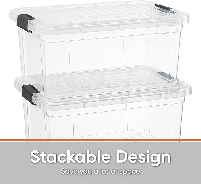 Superio Storage Bins with Lids- 2 Pack, 1.85 Qt Clear Boxes for Organizing, Stackable Plastic Containers- BPA Free, Non-Toxic, Odor Free, Organizer for Home, Office, Dorm
