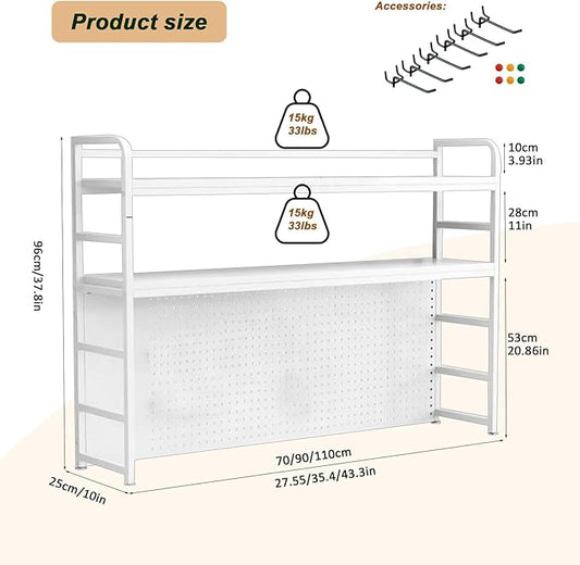 ZWCQSYS 2-Tier Desktop Bookshelf Hutch - Metal Desk Shelf Bookcase with Desk Pegboard Countertop Storage Organizer Rack for Dorm or Office (A, 70cm/27.5in)