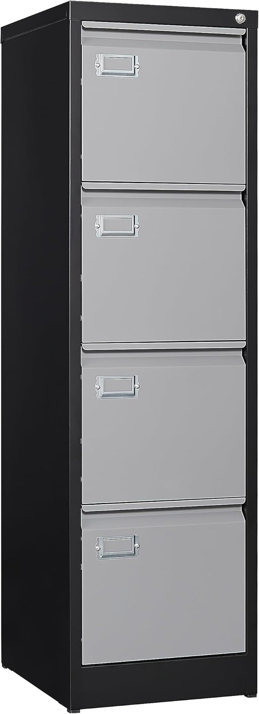 BYNSOE 4 Drawer File Cabinet with Lock Metal Vertical Filing Cabinet Office Home Lateral File Cabinet for A4 Legal/Letter Size,Assembly Required (Black Gray, 4 Drawers-Vertical)