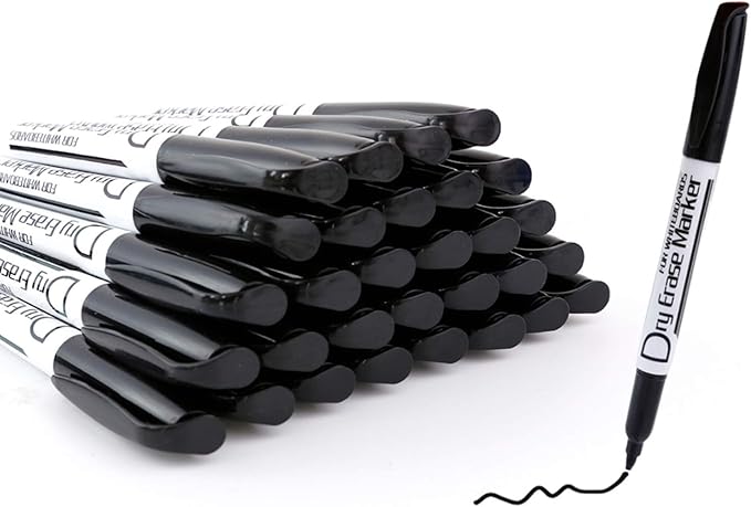Volcanics Black Dry Erase Markers — Fine Tip, Low-Odor, 30 Count