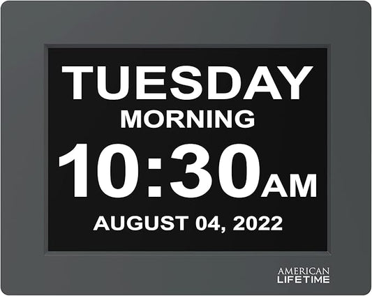 American Lifetime 【New 2024】 Dementia Clock Large Digital Clock for Seniors, Digital Clock Large Display with Custom Alarms, Clock with Day & Date for Elderly, Large Number Digital Clock Grey