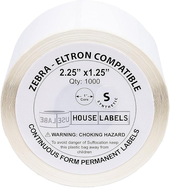 HOUSELABELS 2.25" x 1.25" Address Labels on 1" Core in Polypropylene Compatible with Zebra and Rollo Printers, 50 Rolls / 1,000 Labels per Roll