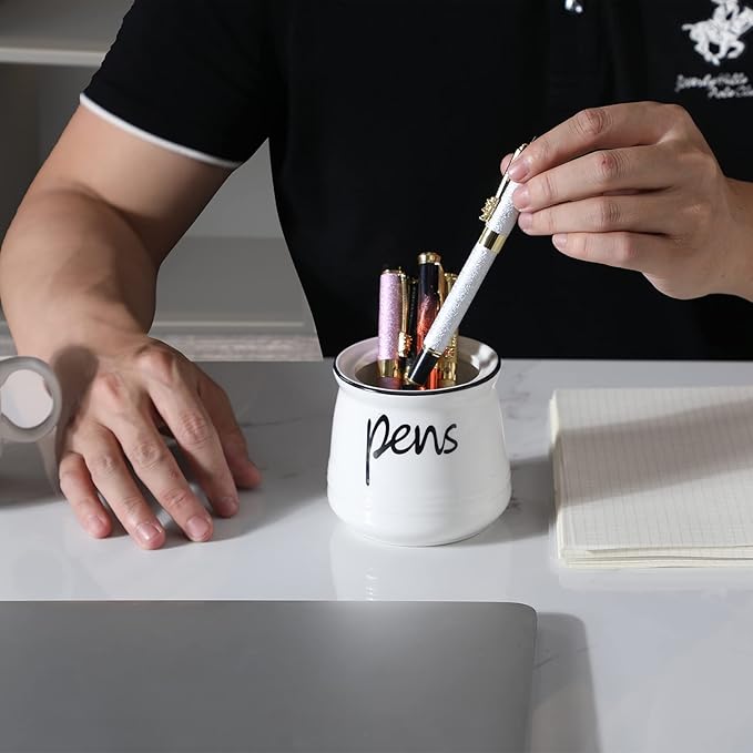 ONTUBE Porcelain Pen & Pencil Holder Stand — White