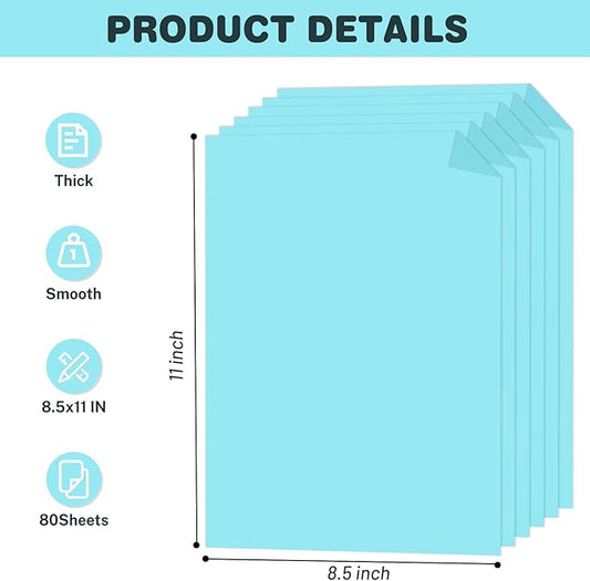 Light Blue Cardstock 8.5 X 11, 80 Sheets Card Stock, 75lb/ 200gsm Copy Paper, Cardstock Printer Paper For Art, Drawing, Invitation, DIY Cards, Watercolor, Craft, Construction, School & Office Supplies