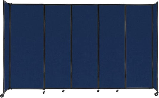 Versare Straightwall Sliding Portable Wall Partition | Freestanding Office Dividers | Locking Wheels | Temporary Room Separator | 11'3'' Wide x 6'10'' Tall Navy Blue Fabric Panels