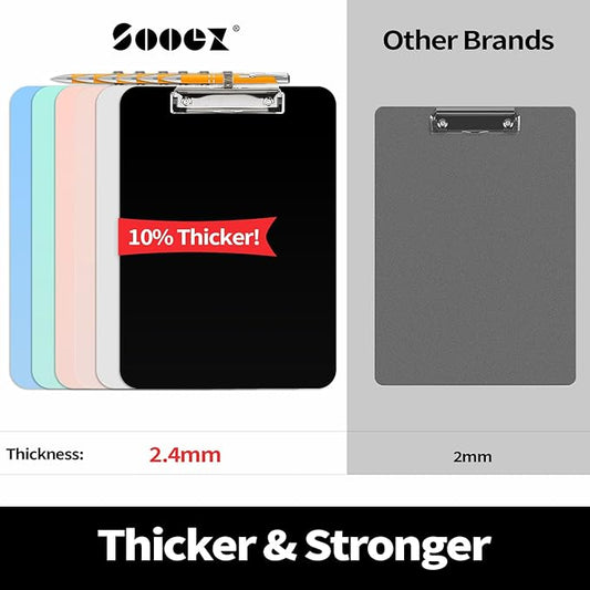 Sooez Plastic Clipboard with Pen Holder, [10% Thicker] Clip Boards 8.5x11 with Low Profile Clip, Cute Hanging Clipboard, Standard Letter Size A4 for Women Teacher, Office & School Supplies, Black