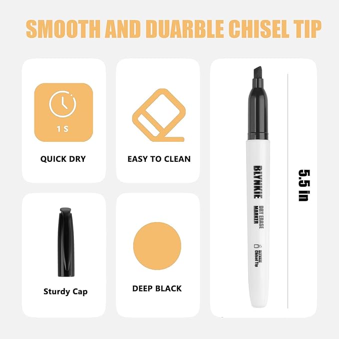 Blynkie Dry Erase Markers — Chisel Tip, Black, 102-Pack