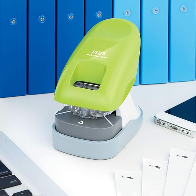 Plus Paper Clinch Desktop Staple-Free Stapler — Green