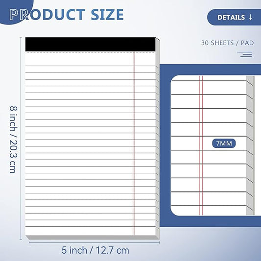 Nichela 5" x 8" Note Pads 6 Pack of Legal Pads 30 Sheets Notepad College Ruled Small Writing Pads Perforated Pages Paper Pads 80GSM Heavyweight Paper Note Pads for Home, Office, or School
