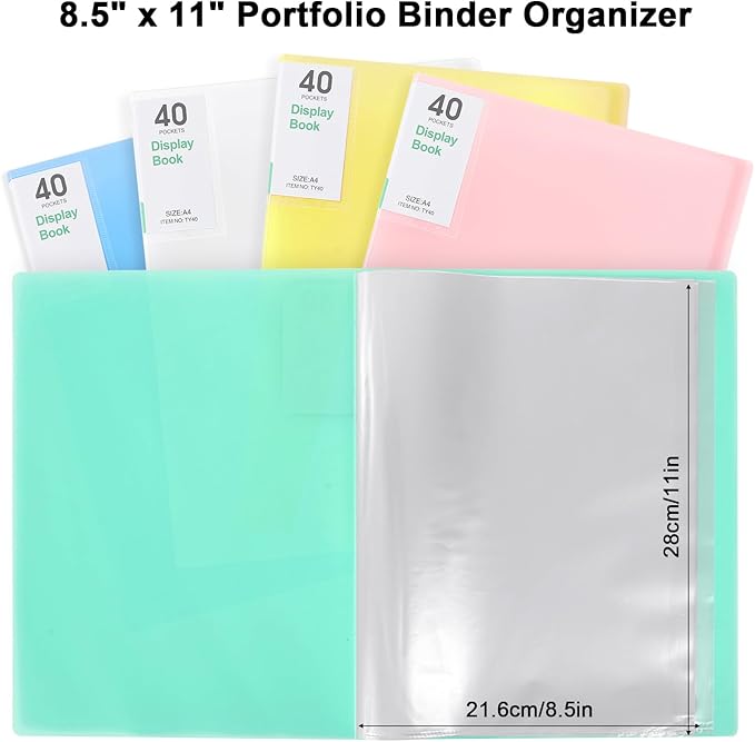 Phyxin Portfolio Binder, 60-Pocket Portfolio Folder 8.5" x 11", Displaying 120 Page Binder with Plastic Sleeves, Plastic Folders for Women & Men, Students, Teachers, Green