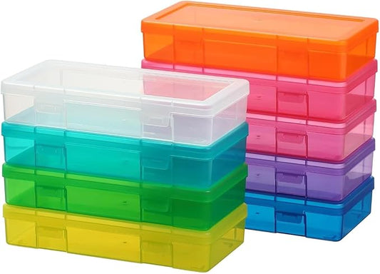novelinks Stackable Plastic Clear Storage Box Containers with Latching Lid - Art Craft Supply Organizer Storage Containers for Pencil Box, Crayon, Beads, Jewelry (9 Pack Medium -Color)