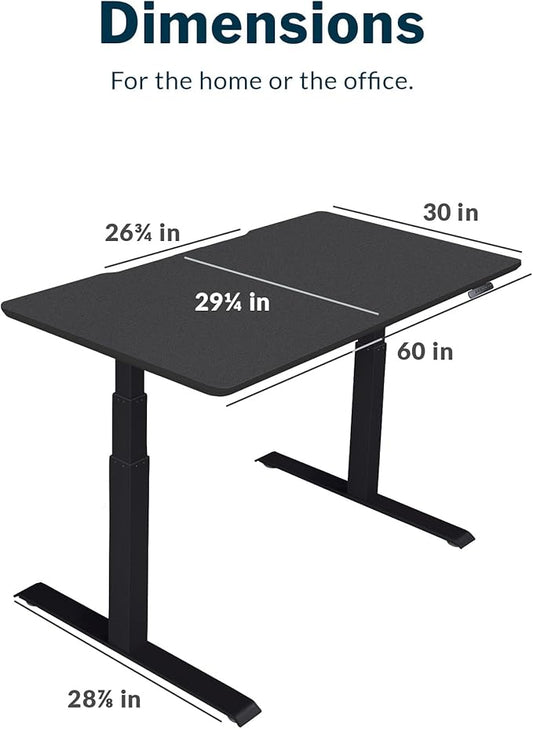 Vari Classic Electric Standing Desk - VariDesk Height Adjustable Sit/Stand Desk - Dual Motor with Memory Presets, Stable T-Style Legs - Gaming or Home Office Workstation - 60”x30”, Black/Black