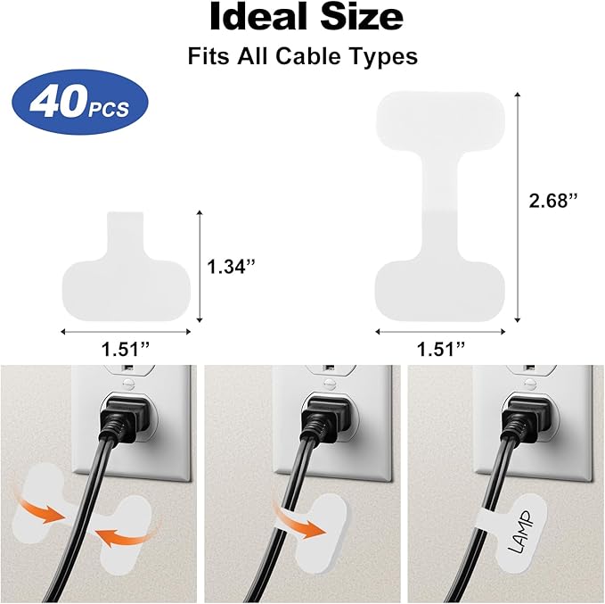 SZ.haitun 40 Pack Cable Labels Tags, White Write On Wire Cord Tags and Charger Labels Waterproof for Cable Management and Identification Electronics (Oval)
