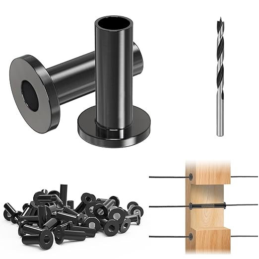 200 Pack Cable Railing Protector Sleeves for 1/8” Deck Railing System, Black Cable Railing Kit Hardware for Wood Post, T316 Stainless Steel Marine Grade DB58