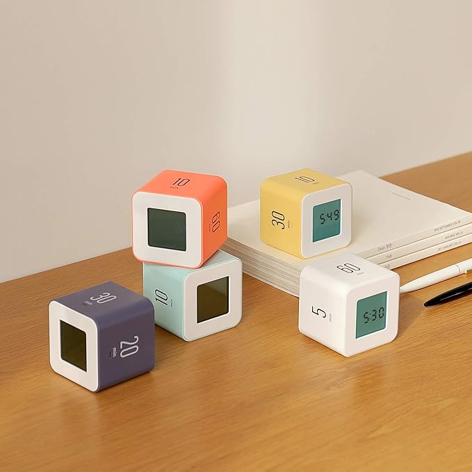 mooas Multi Clock Time Cube Timer (White), Alarm & Backlight Desk Productivity for ADHD Kids Classroom Study, Kitchen, Cooking, Desk, Office, Time Management 5,15,30,60 min Timer Various Setting