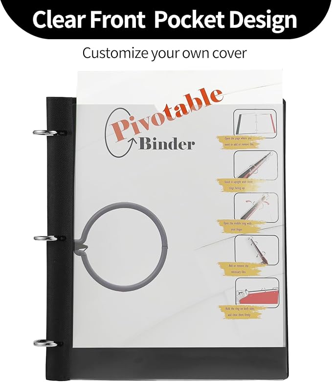 Tashkummy 360 Degree Pivotable Binder, Upgraded 3 Ring Binder 1 inch 4 Pack, Flexible Binders 3 Ring, Foldable Three Ring Binders- Black, White, Blue, Red