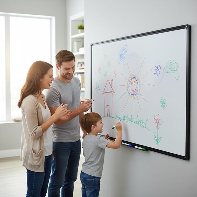 Magnetic Dry Erase Board, 40" x 28" Presentation Whiteboard with Pen Tray, Wall-Mounted White Board for Office Collaboration, Classroom Teaching & Agile Management, Black Aluminum Frame