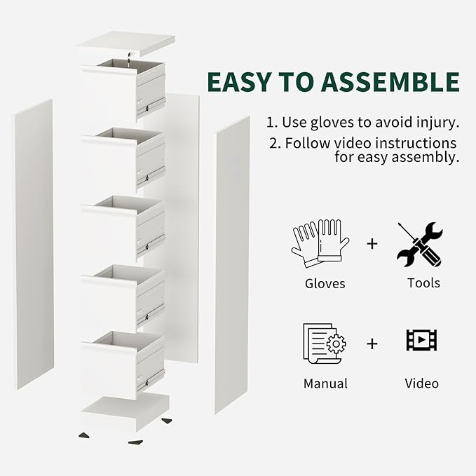 Yukimo 2 Drawer File Cabinet for Home Office, Vertical File Cabinet with Lock, Locking File Cabinet Hanging Files for A4/ Legal/Letter, Require Assembly, White