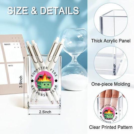 QYUVK Dumpster Fire Response Team Acrylic Pencil Holder Cup, Funny Dumpster Fire Pen Holder Gifts For HR Nurse Women Men, Hilarious Gifts for Coworkers Team Members, Pencil Cup for Desk