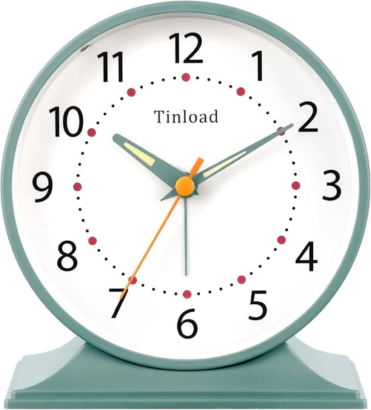 Tinload 4.5" Antique Retro Analog Alarm Clock, Small Silent Bedside Desk Clock with Manual Light, Battery Operated, Snooze, for Living Room, Bedroom, Bedside, Desk(Green)