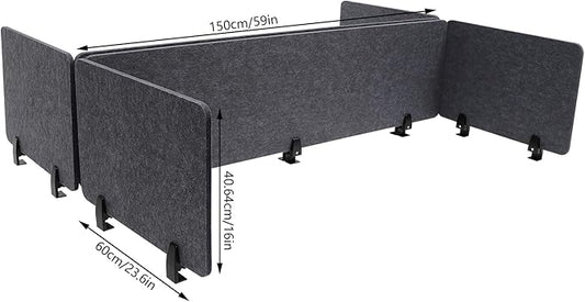 ReFocus Raw Clamp-On Acoustic Desk Divider Mounted Privacy Panel Set – Reduce Noise & Visual Distractions for Office, Study (Anthracite Gray, 2× Long (59"×16") + 4× Short (23.6"×16"))